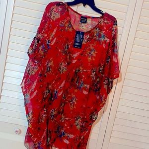 SOLD - Sheer Red Flowery Blouse